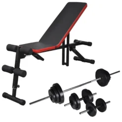 VIDAXL Adjustable Sit-Up Benchbarbell And Dumbbell Set 30.5Kg