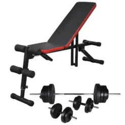 VIDAXL Adjustable Sit-Up Benchbarbell And Dumbbell Set 60.5Kg