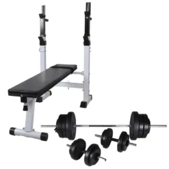 VIDAXL Workout Benchweight Rack. Barbell And Dumbbell Set 60.5Kg